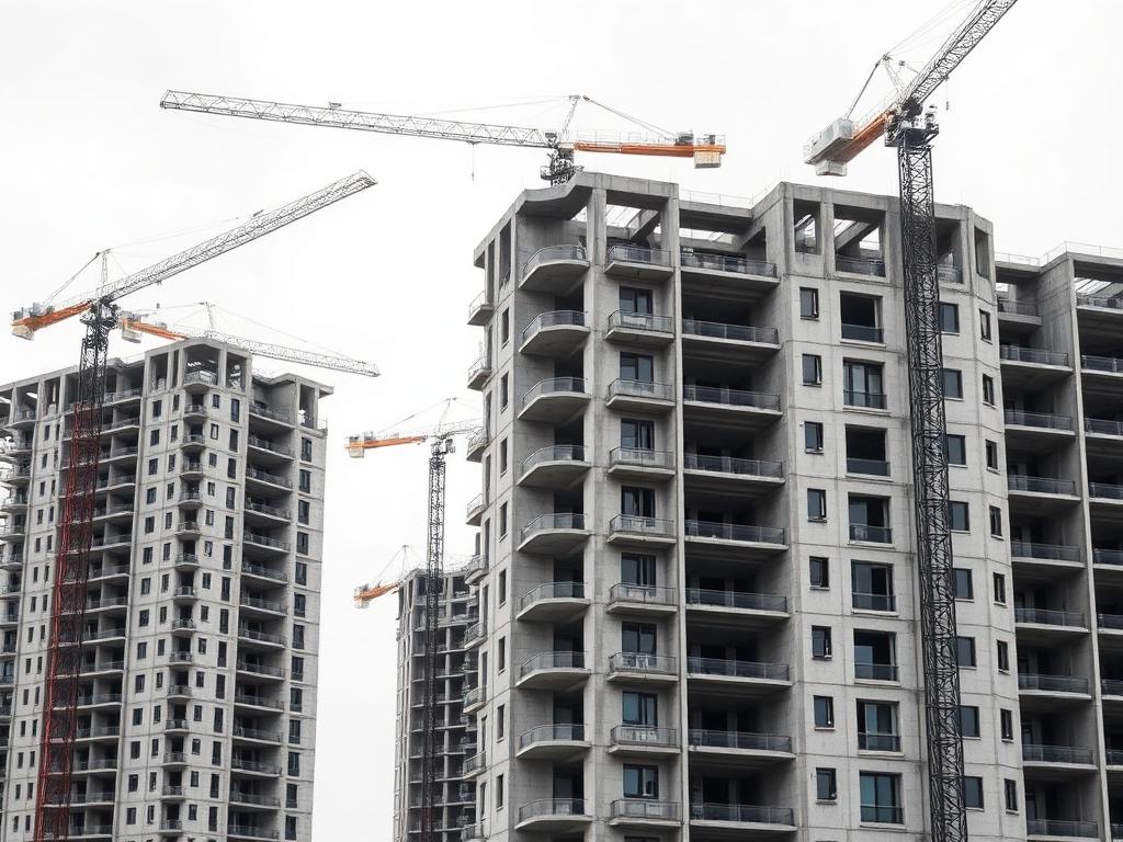 Edificios residenciales en construcción con grúas torre